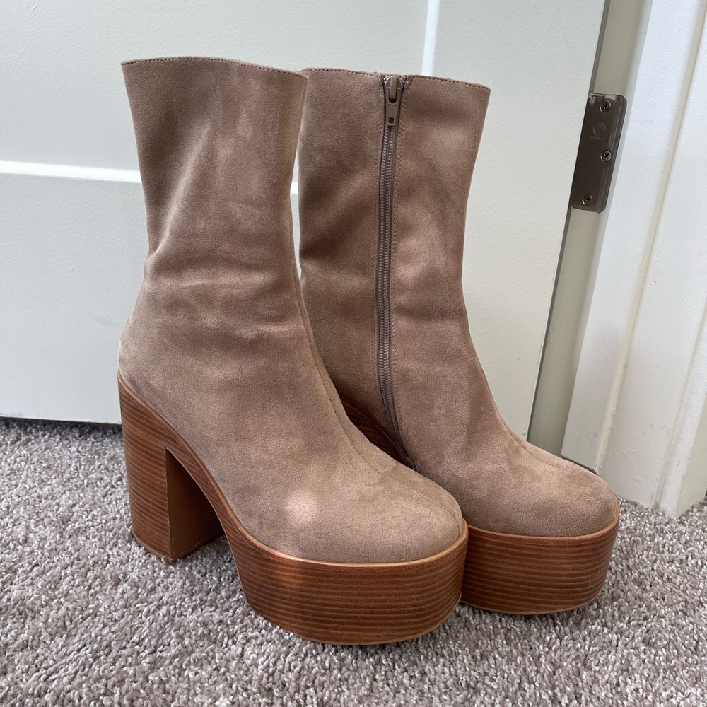 Jeffrey Campbell Taupe Suede Platform Boots